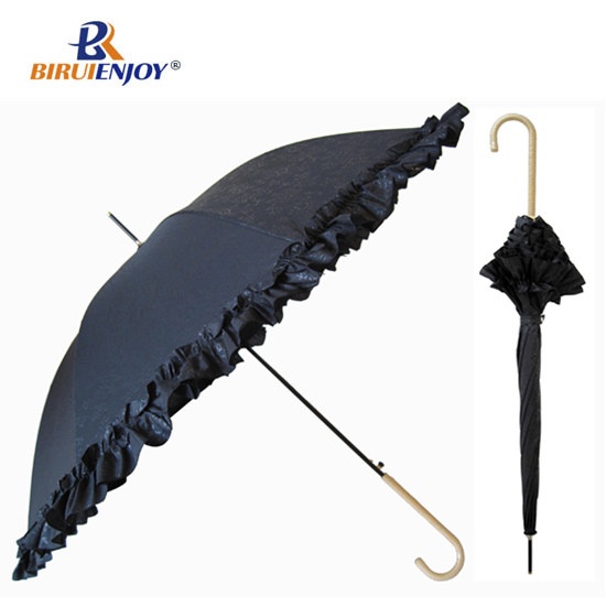 Fashion lady umbrella lace edge long hook handle