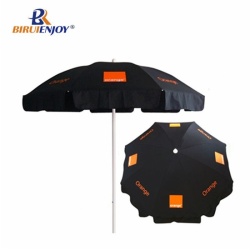 Black beach umbrella Orange logo 180 strong quality custom parasol