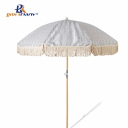 Premium beach umbrella wood pole cotton tassel/trim with bag