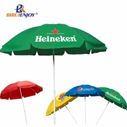 Large sun umbrella outdoor with drink brand printed